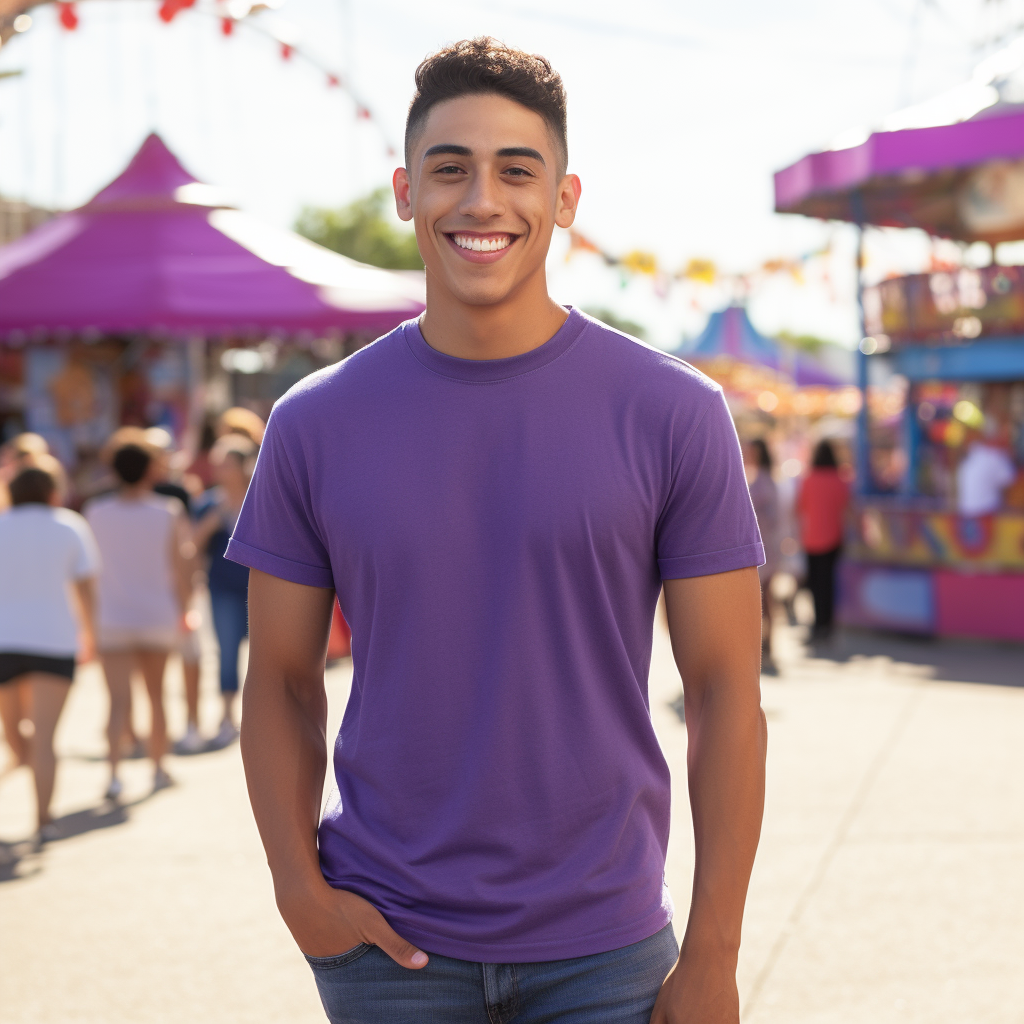 Smiling Latino Male in Purple T-Shirt