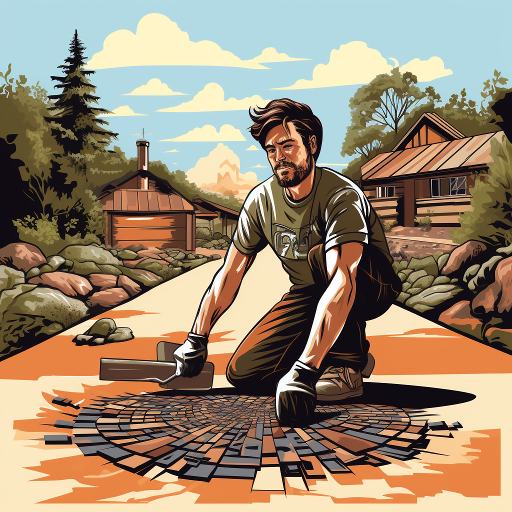 Latino person installing pavers for logo