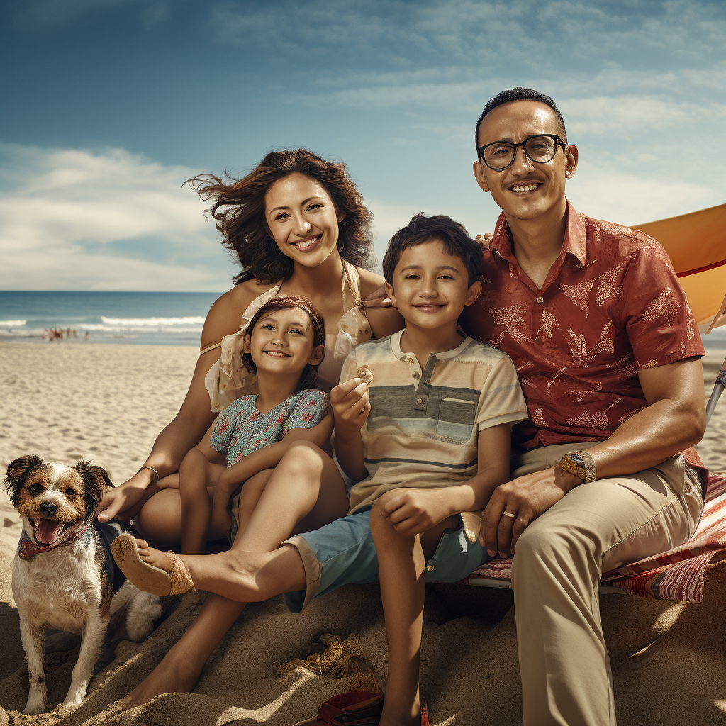 Latino family on the beach