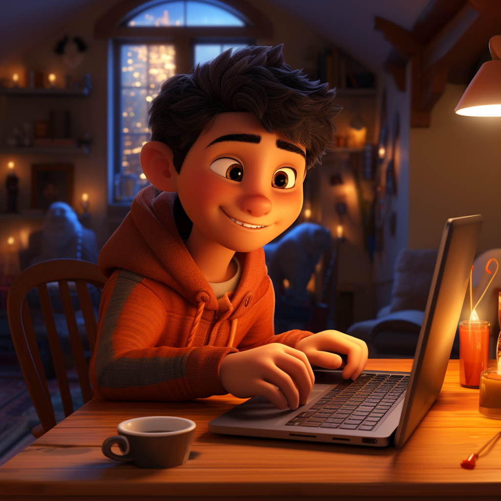 Latino person working on laptop at home