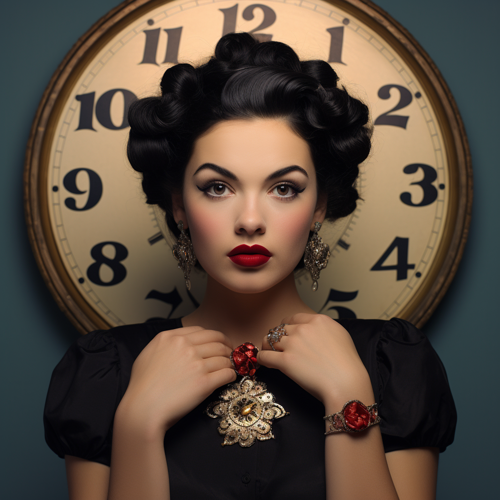 Young Latina Woman Stressed by Clock