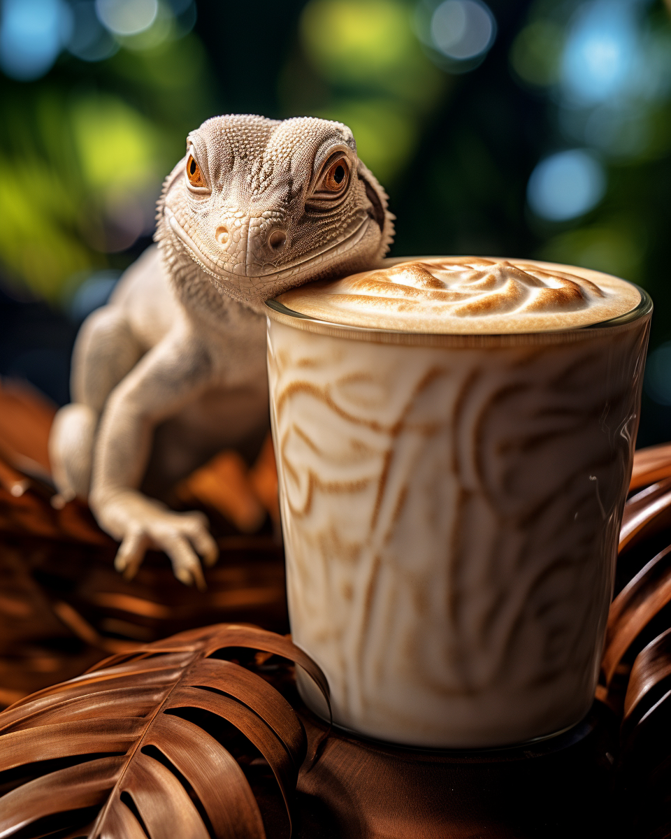 Close-up of Cute Iguana Latte Art