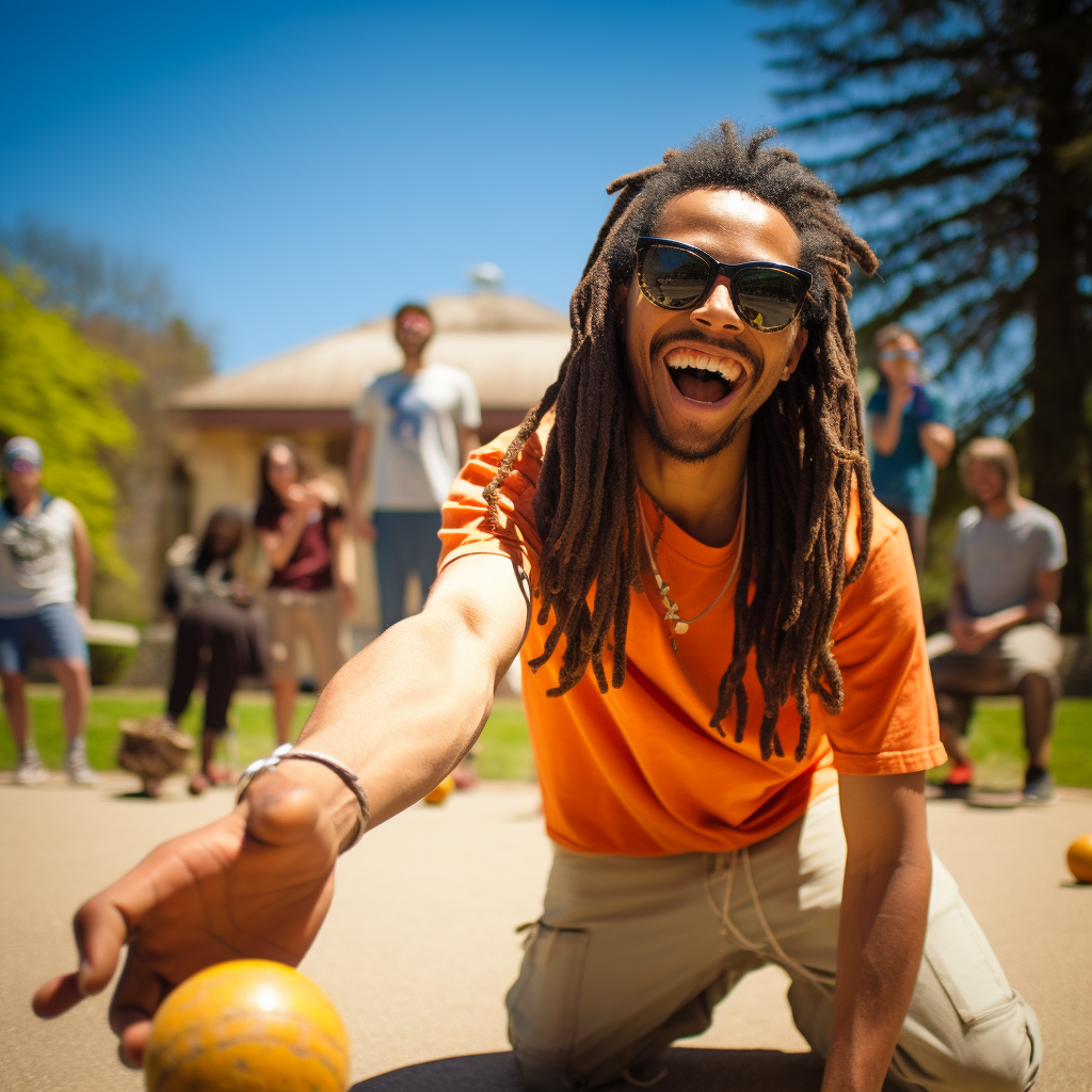 College student playing bocce ball