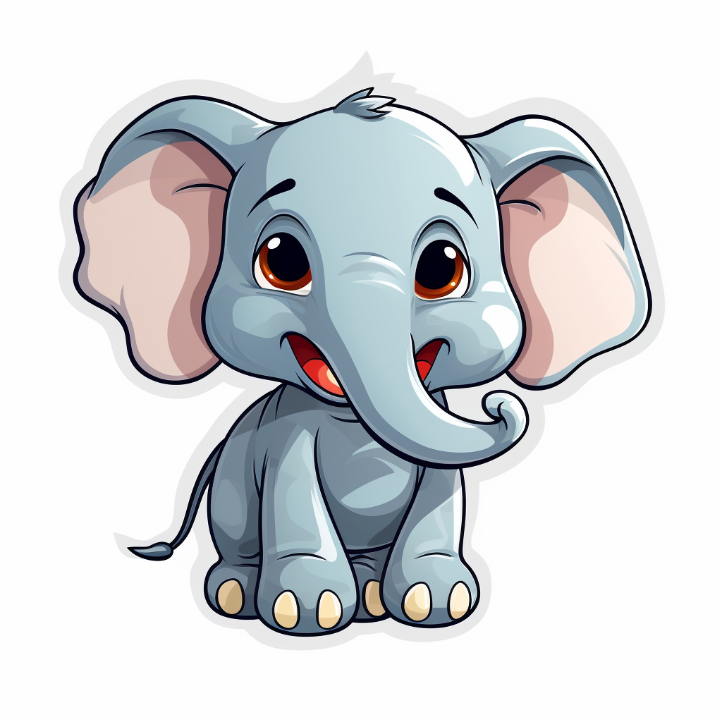 Cartoon sticker of a laughing elephant with big ears