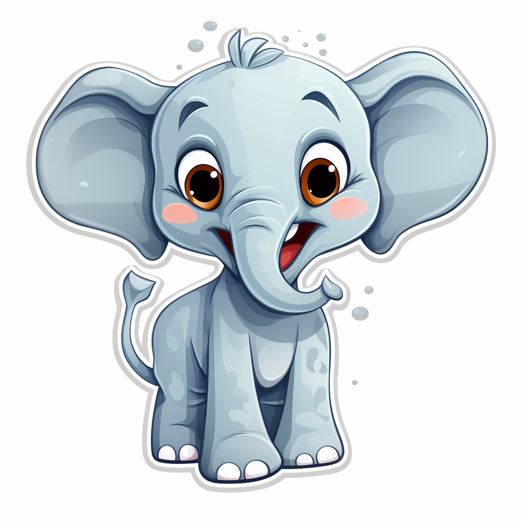 Adorable Cartoon Elephant Laughing with Big Ears