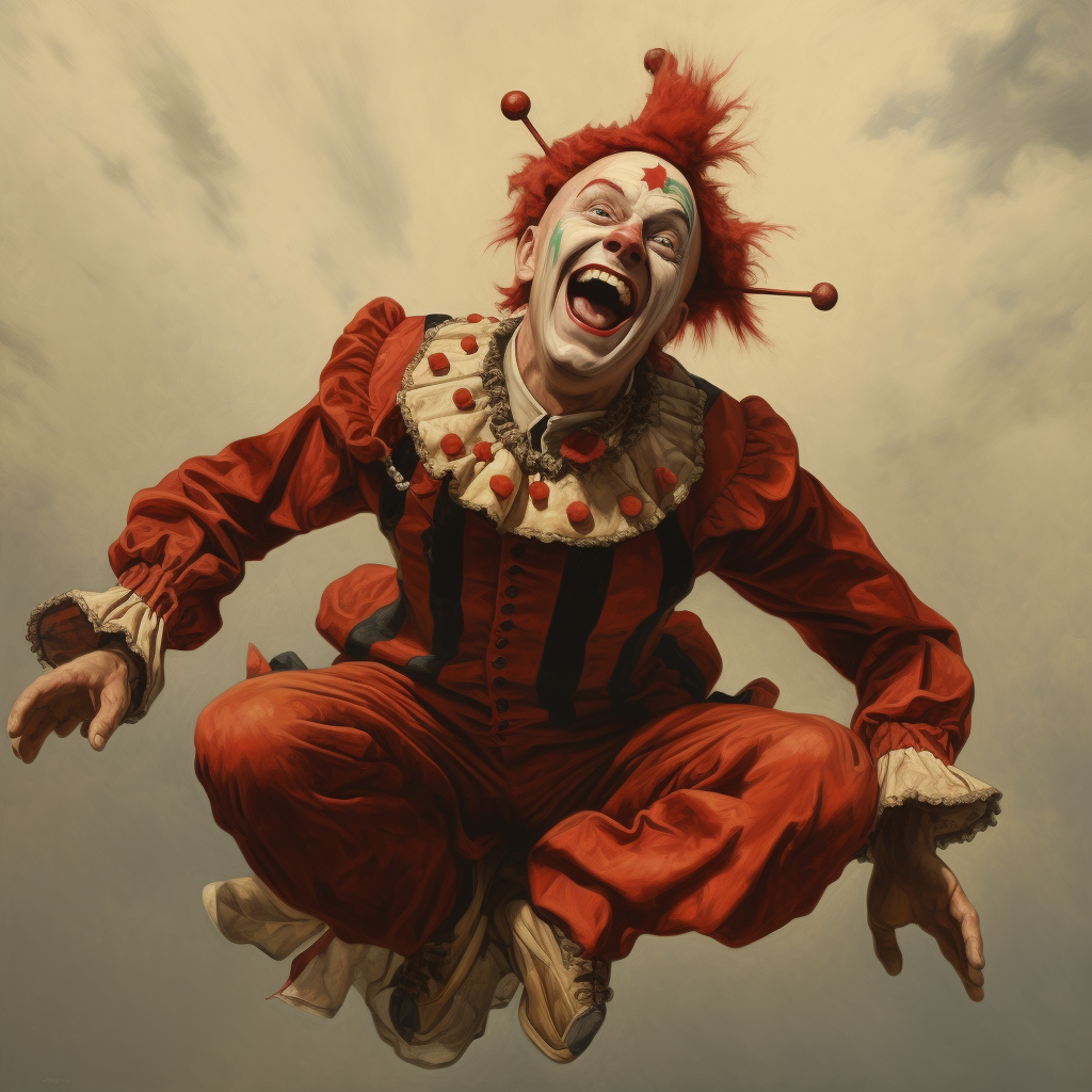 Flying jester head with laughter