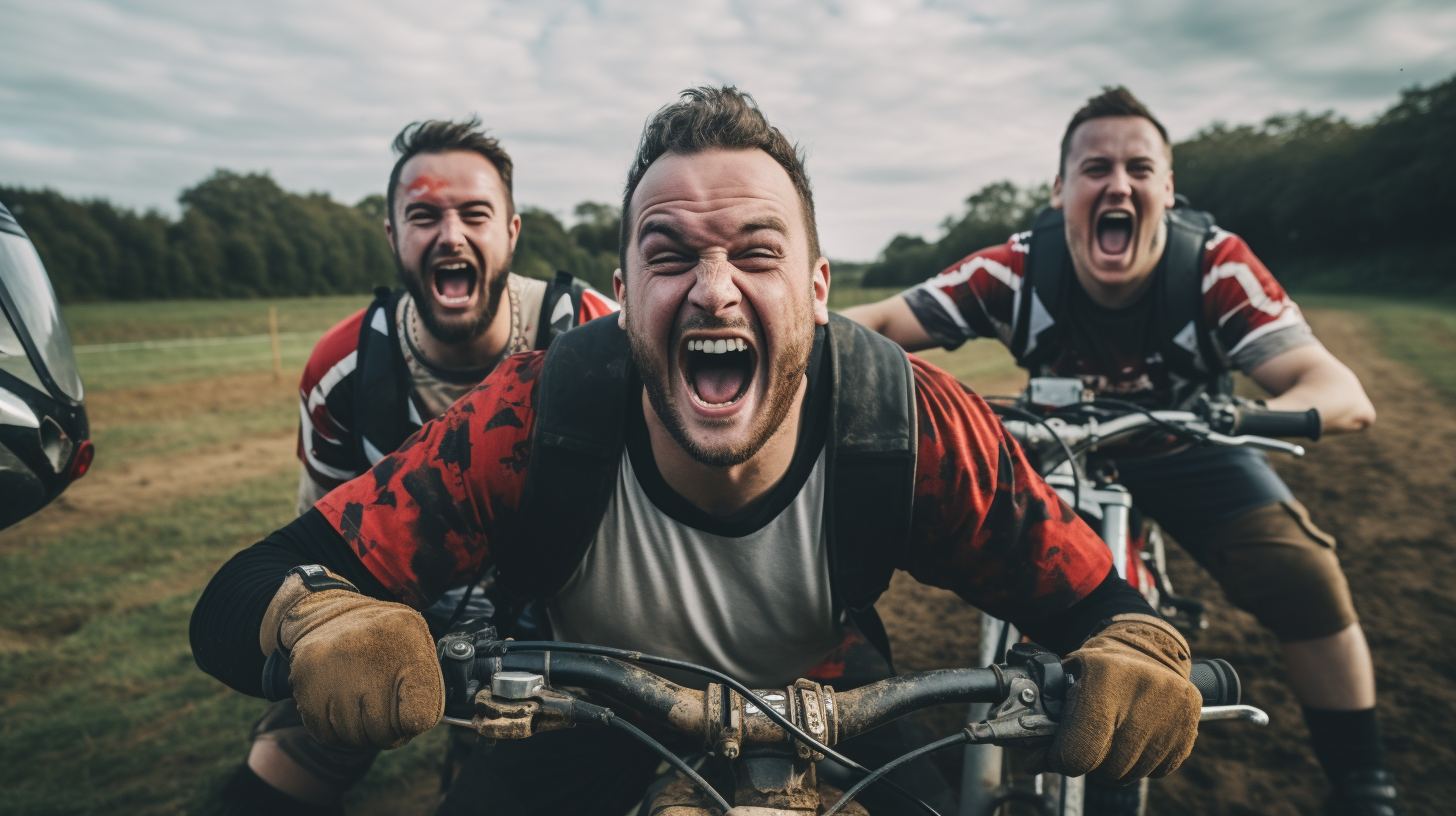 Men in Sports Gear Laughing on Rugby Field