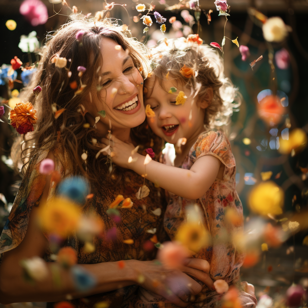 Smiling mother and daughter embracing