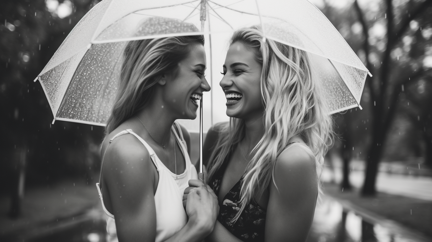 Two Friends Having Fun in Rain