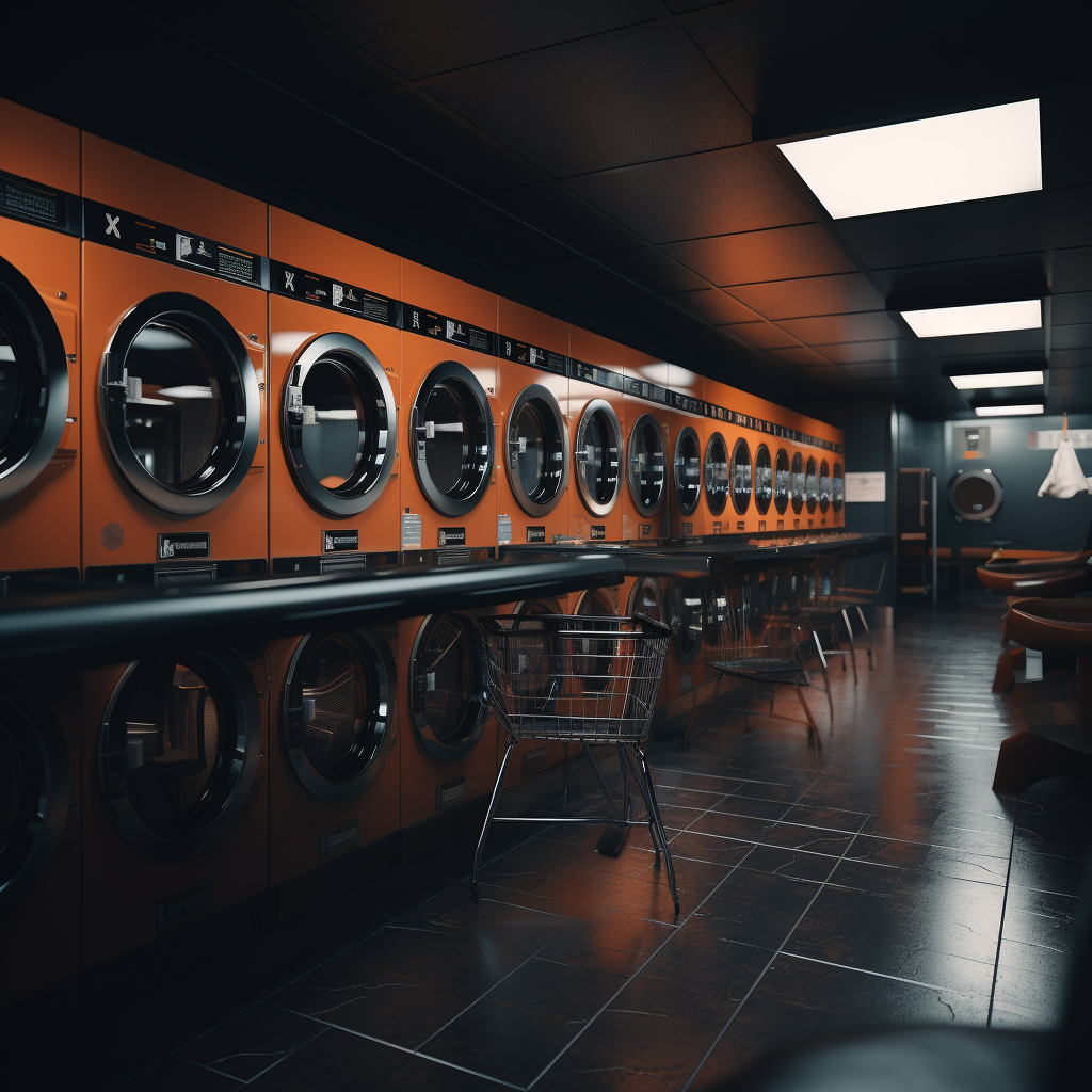 Modern black and brown laundromat interior