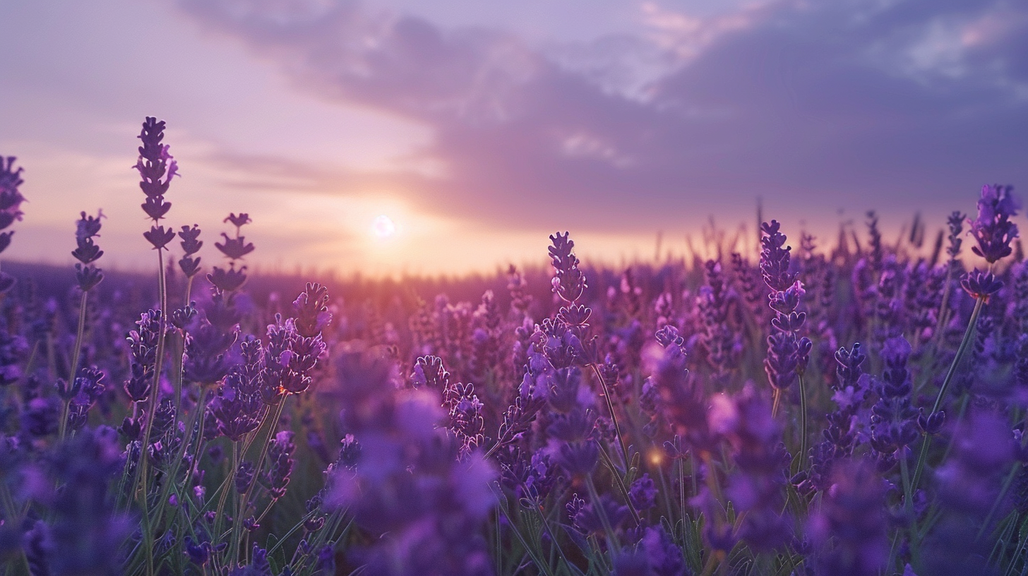 Purple lavender field at sunset