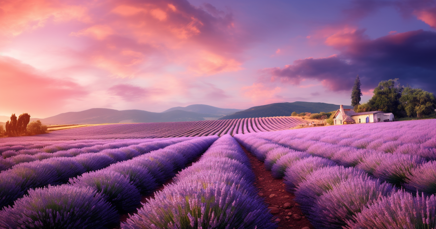 Dreamy lavender field with rolling hills