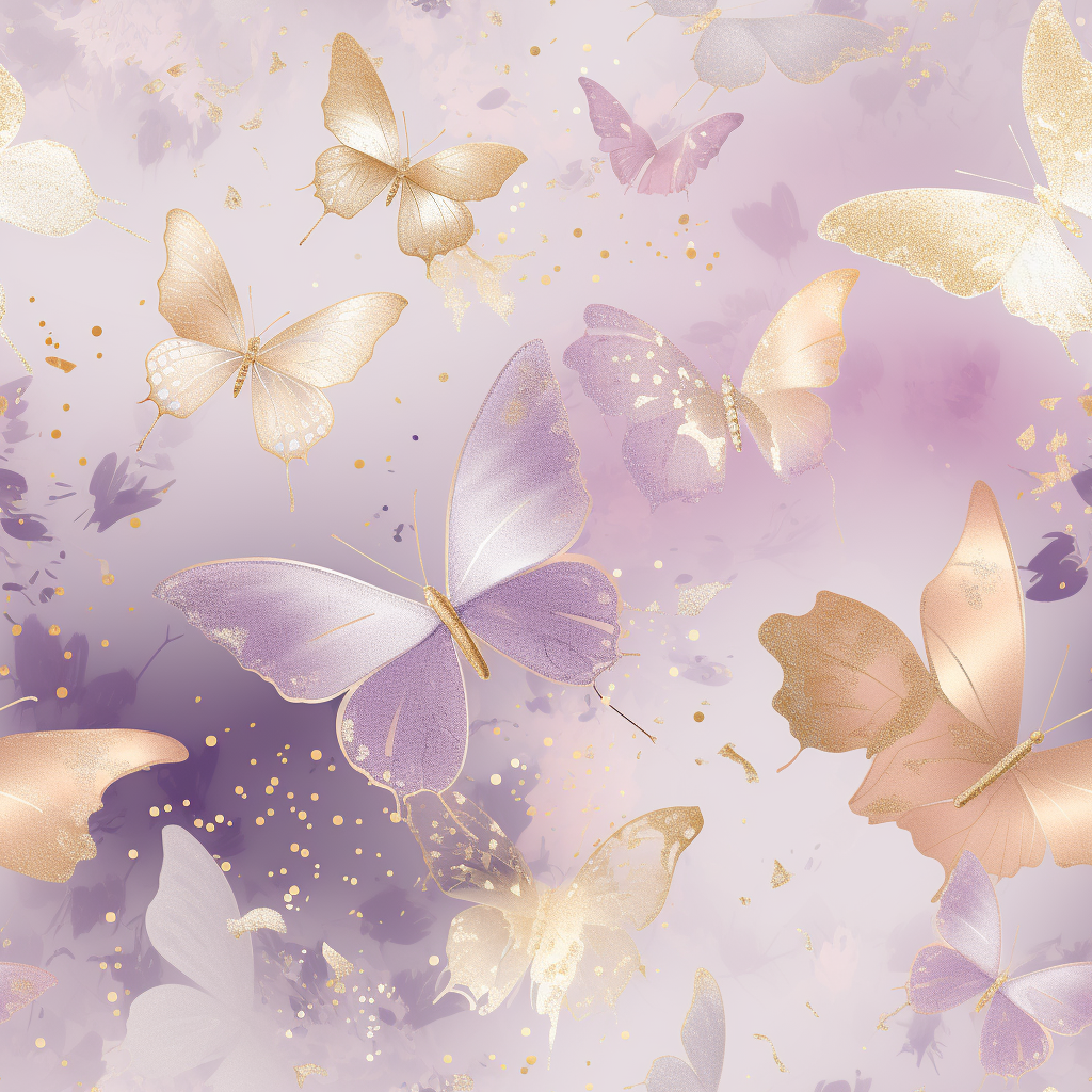 Lavender, White and Pink Butterflies on Gold Sparkles