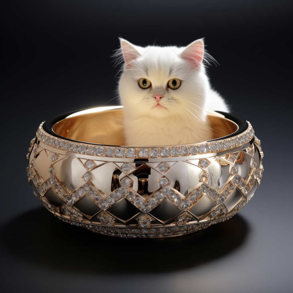 Lavish cat bowl with Swarovski crystals.