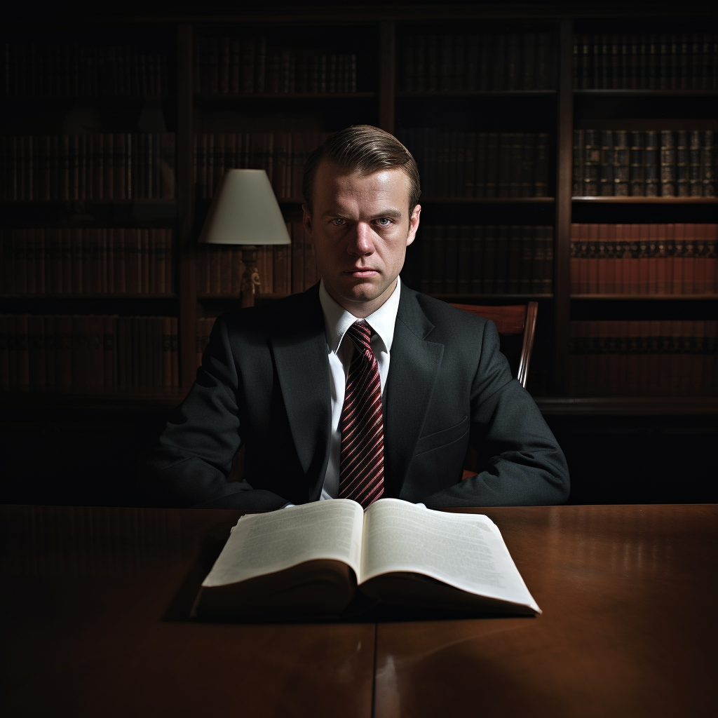 Professional lawyer standing in front of camera obscura