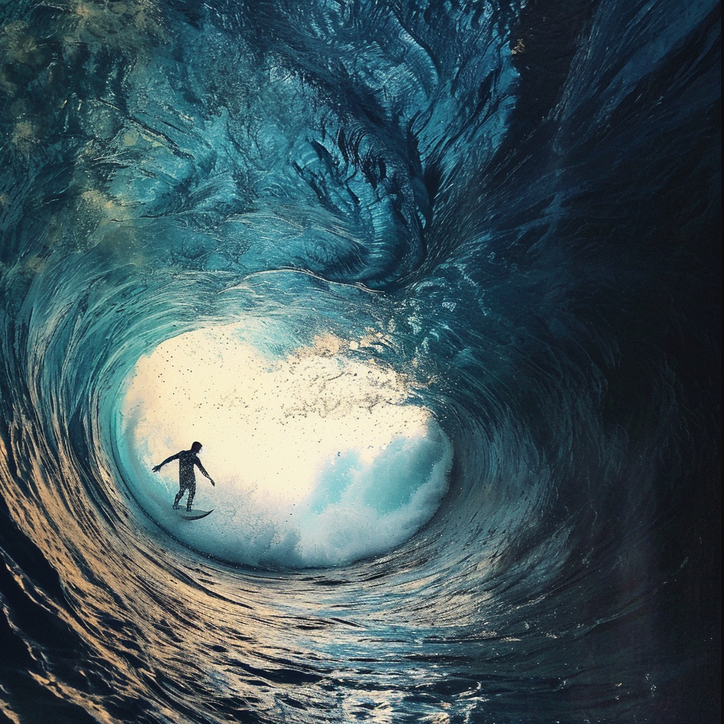 Lawyer surfing giant wave through tunnel