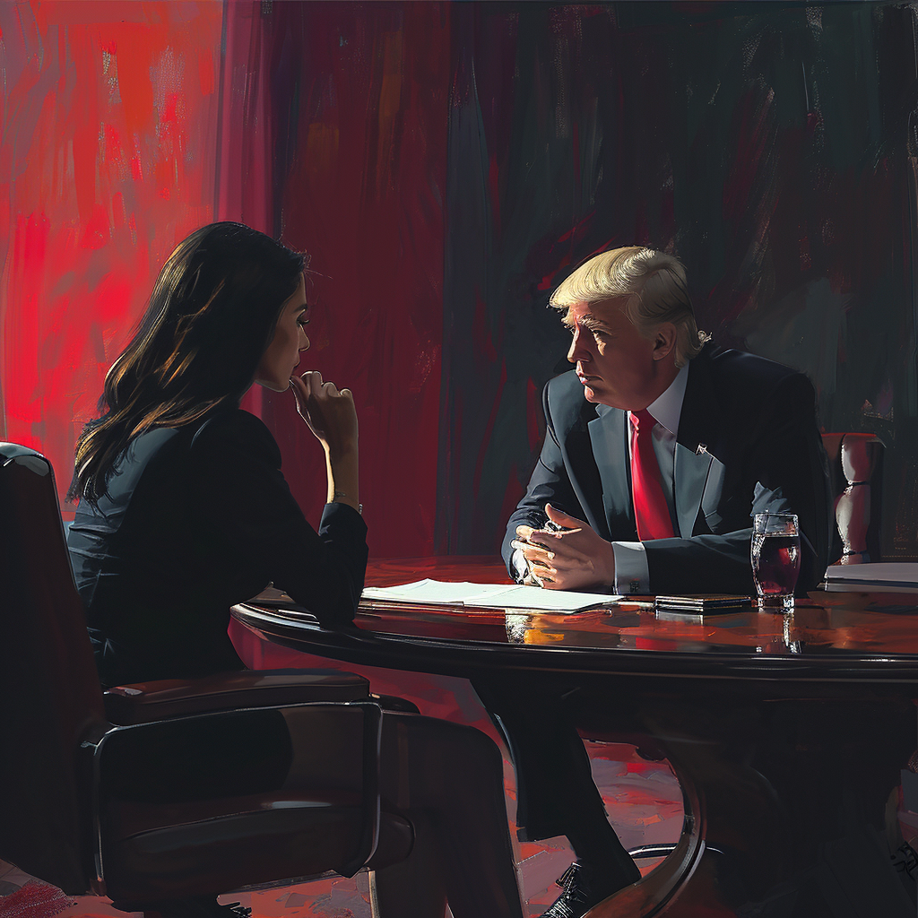 Young female lawyer and Donald Trump discussing contract