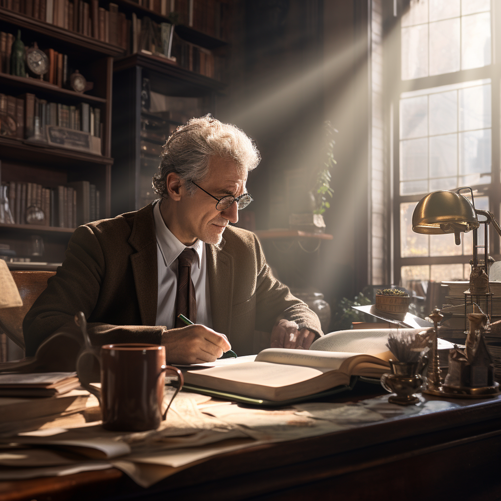 Lawyer Sipping Coffee at Desk