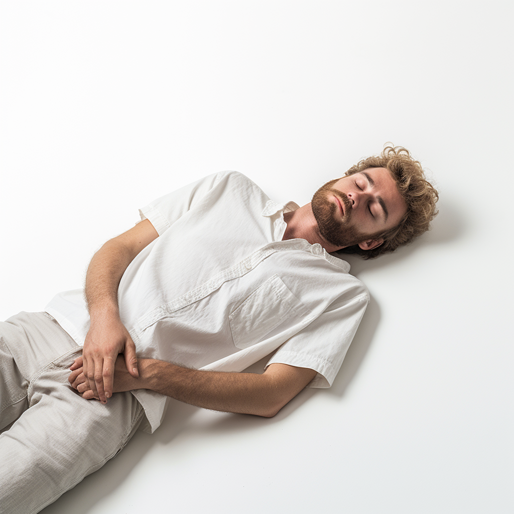 Man resting on side on white background