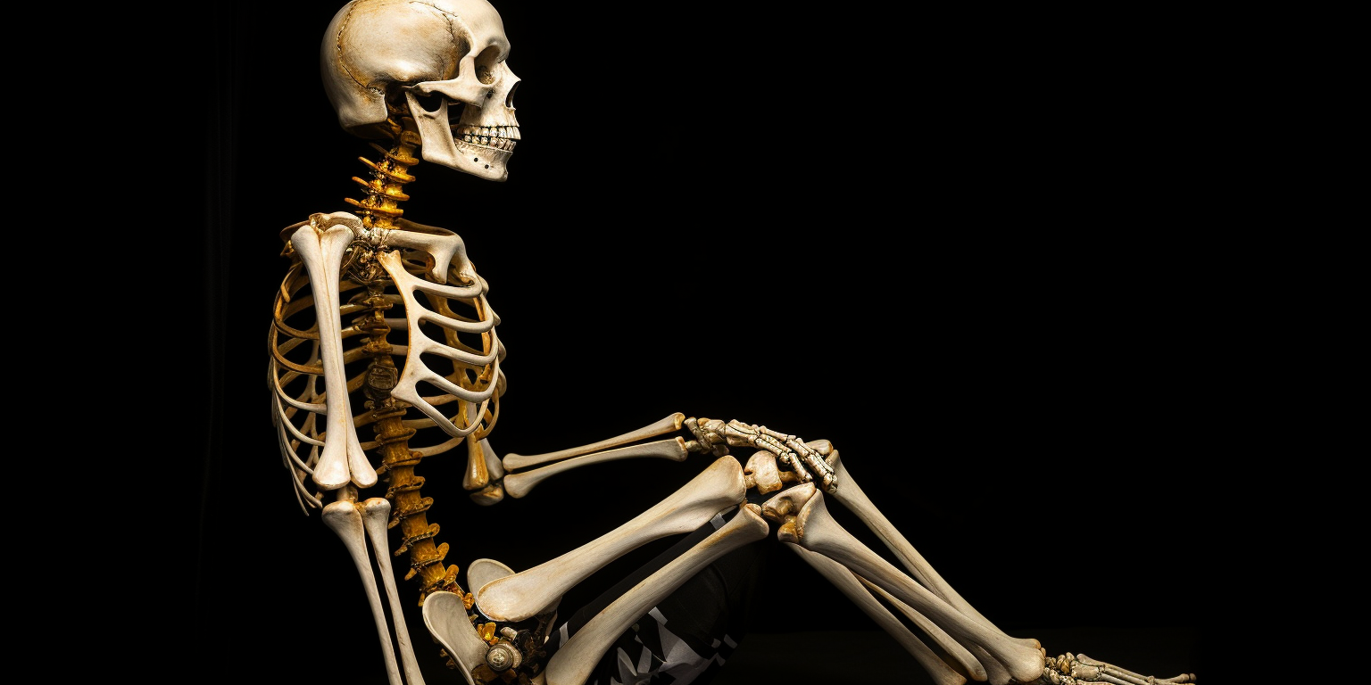 Skeleton lying on black background