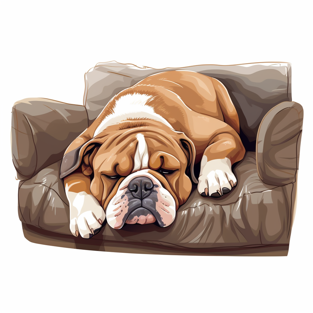 Cartoon Bulldog sleeping on sofa