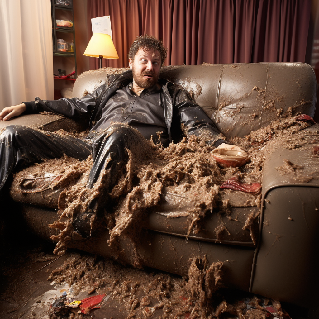 Lazy person on a disgusting couch