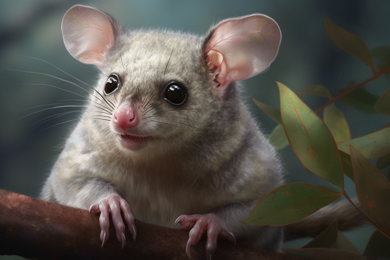 Cute Leadbeaters Possum with Gum Leaves Fur