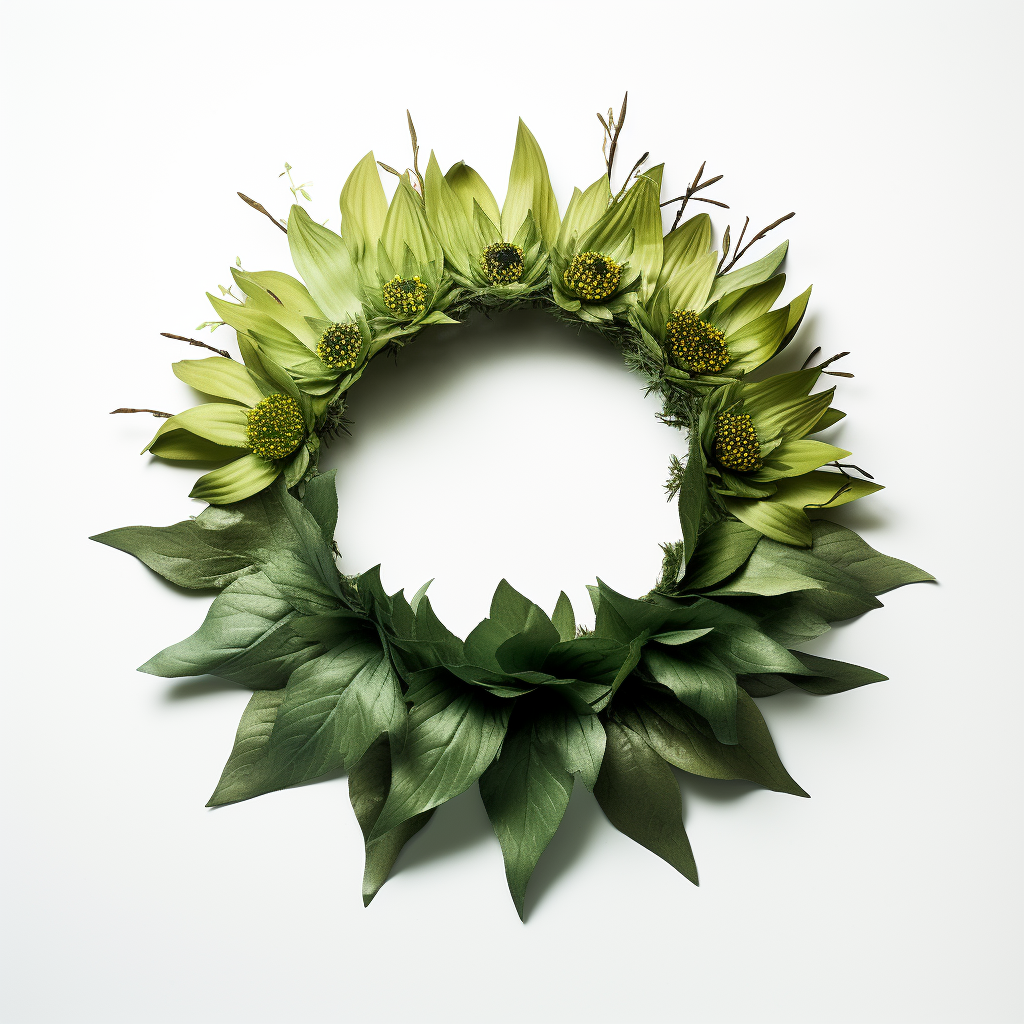 Beautiful leaf crown with large flower centerpiece