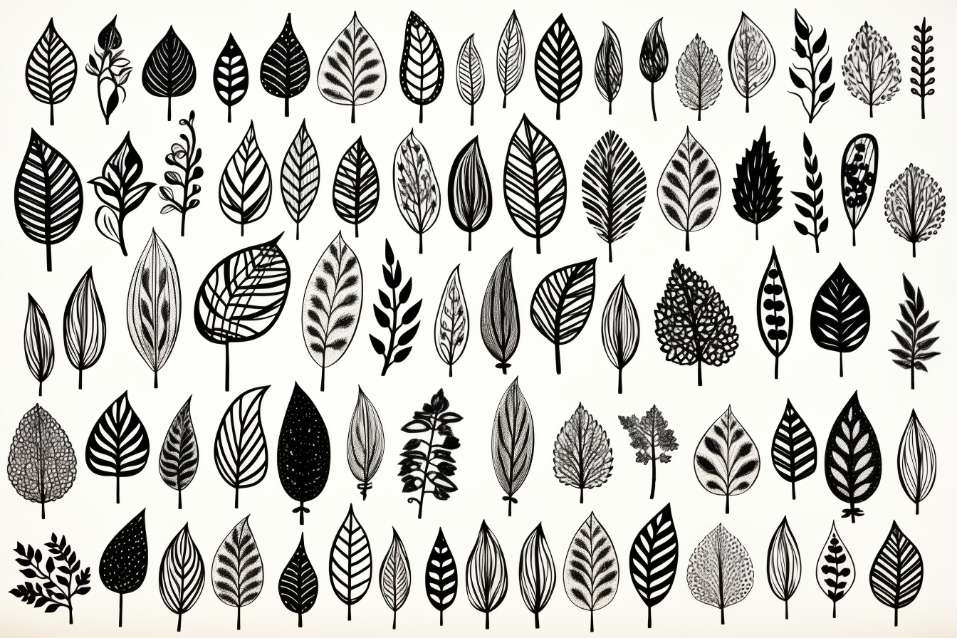 Black and white leaf doodles