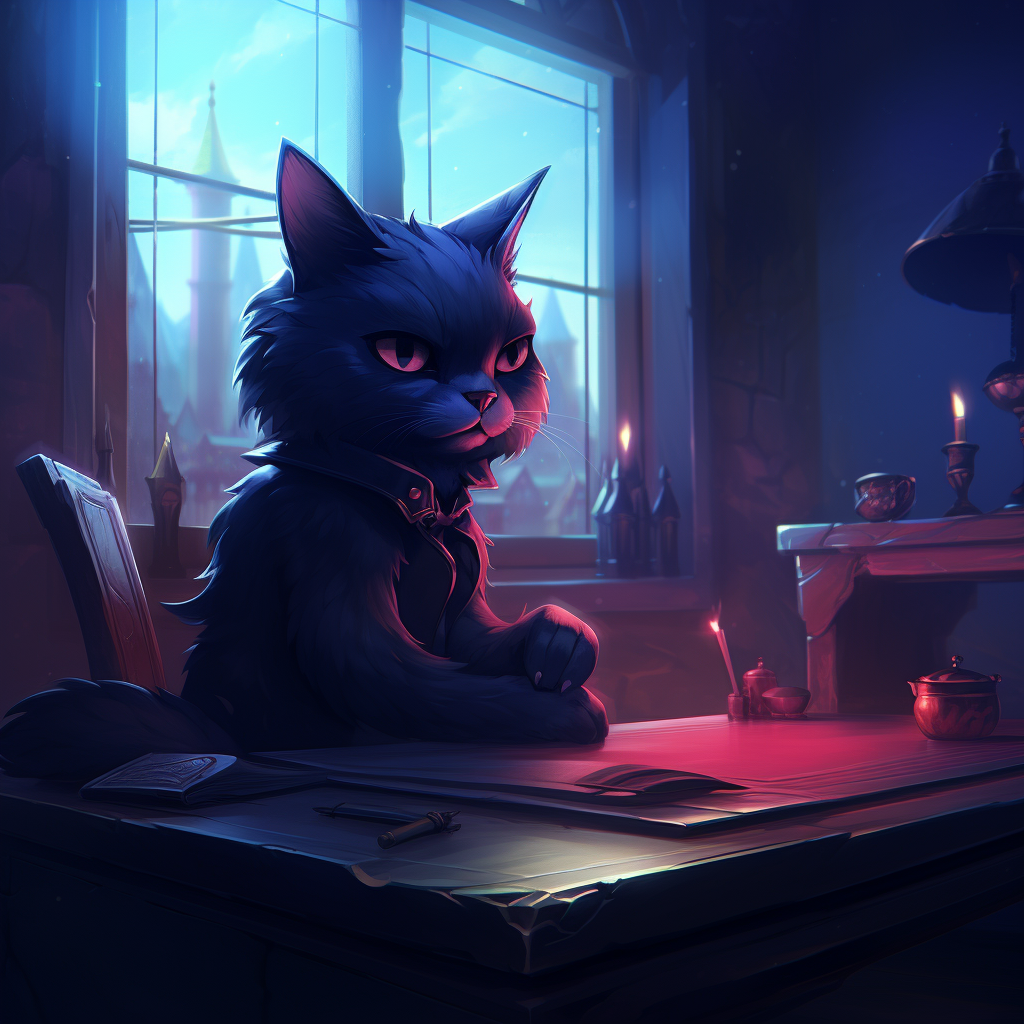 Cute black cat sitting on desk