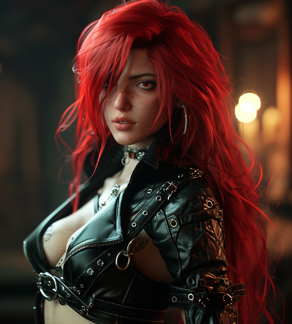 Katarina from League of Legends with red hair