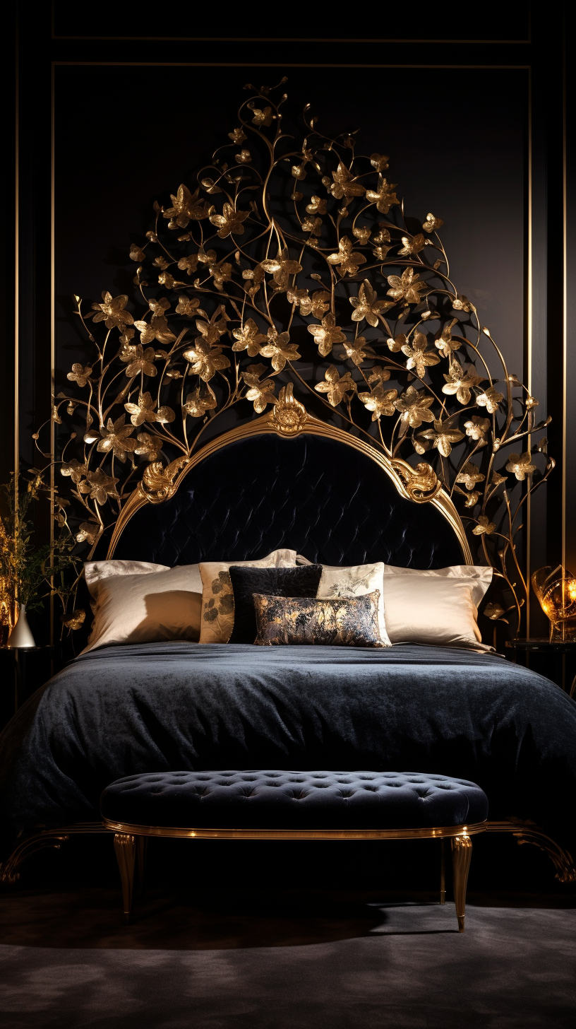 Elegant Leather Headboard with Gold Inlay Design