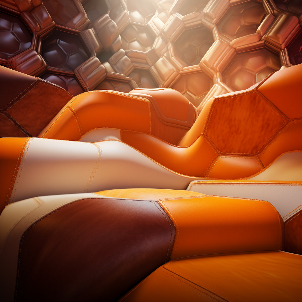 3D image showcasing leather, blanket, and foam layers of a sofa