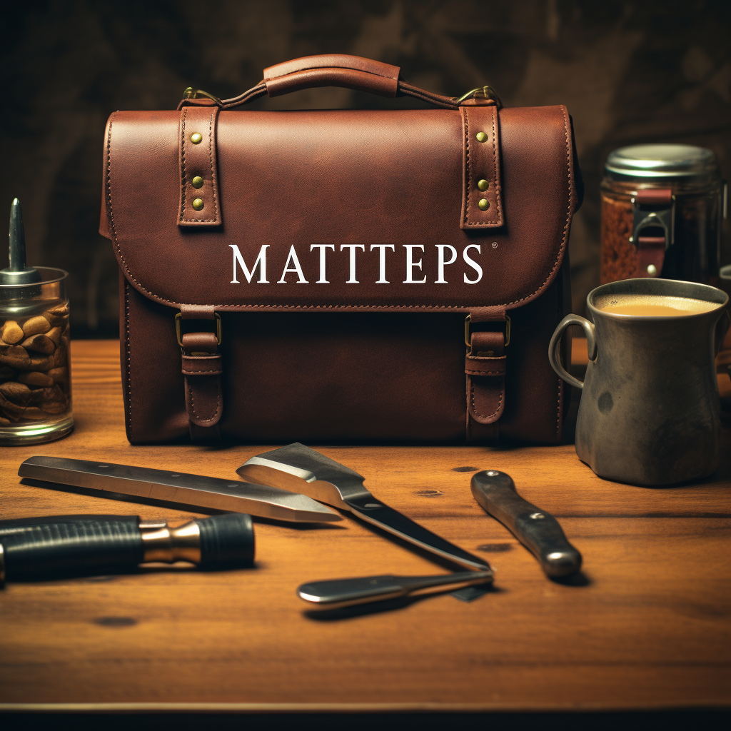 Leather Toolkit with 'Masters' Logo on Table