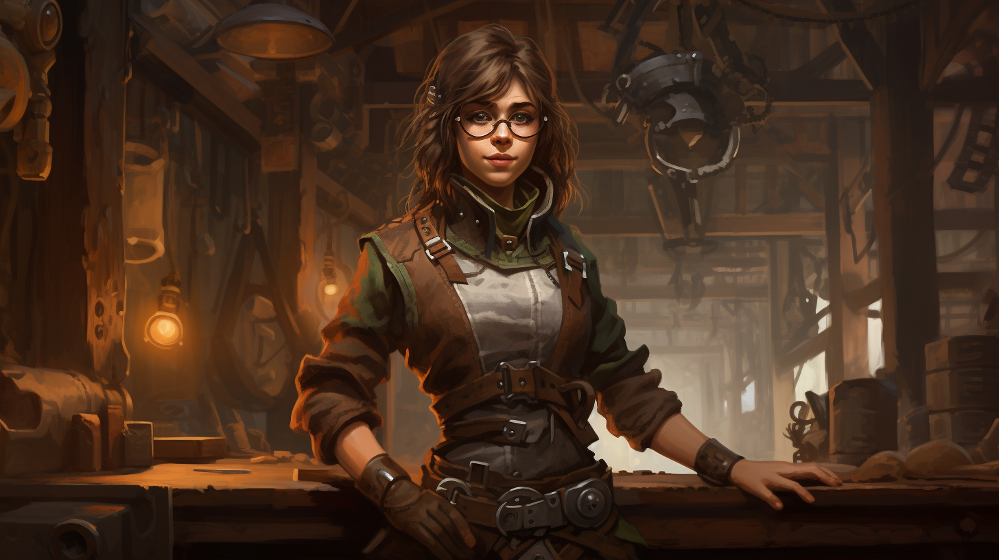 Image of a nervous leatherworker girl with goggles