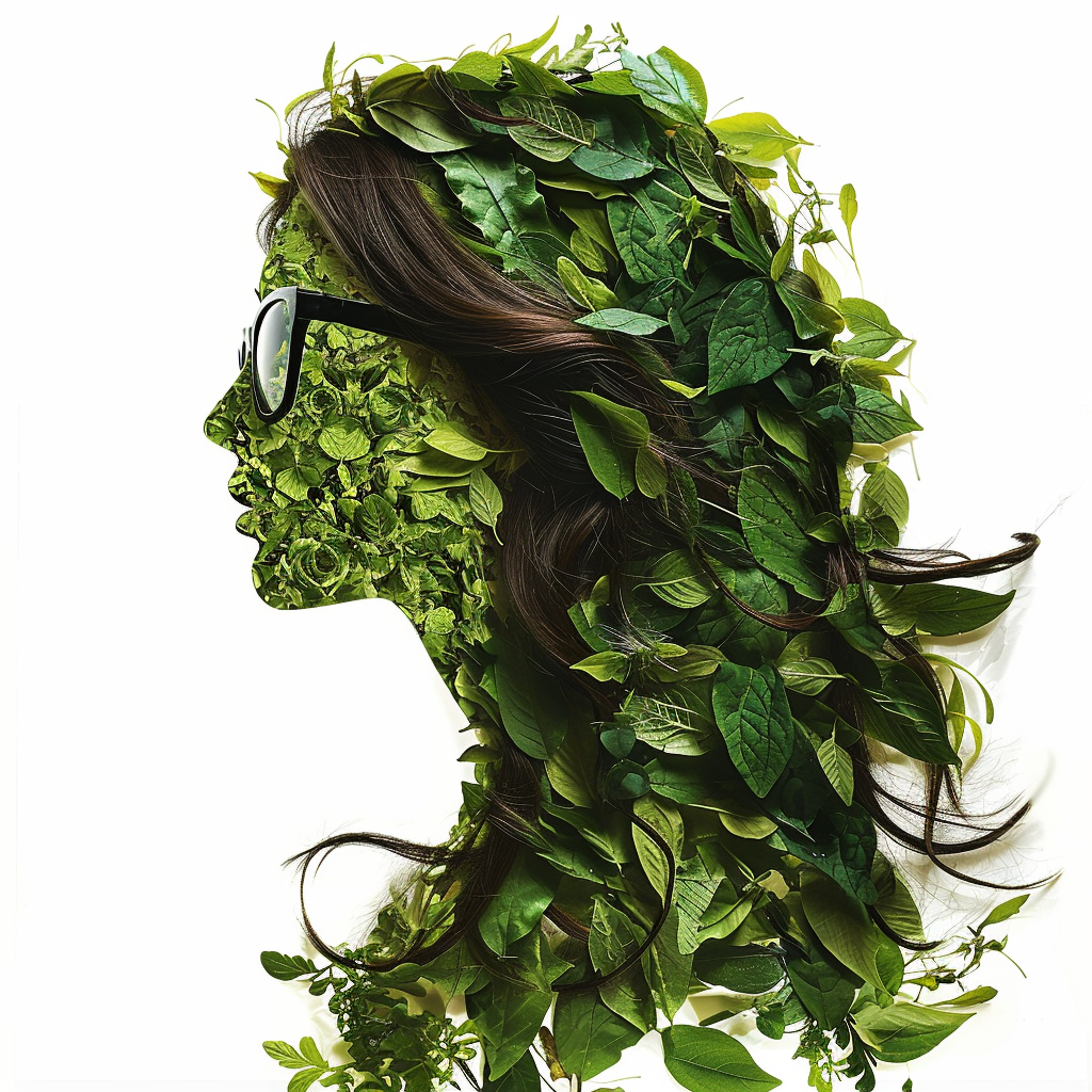 Intricate leaf silhouette of a girl with glasses