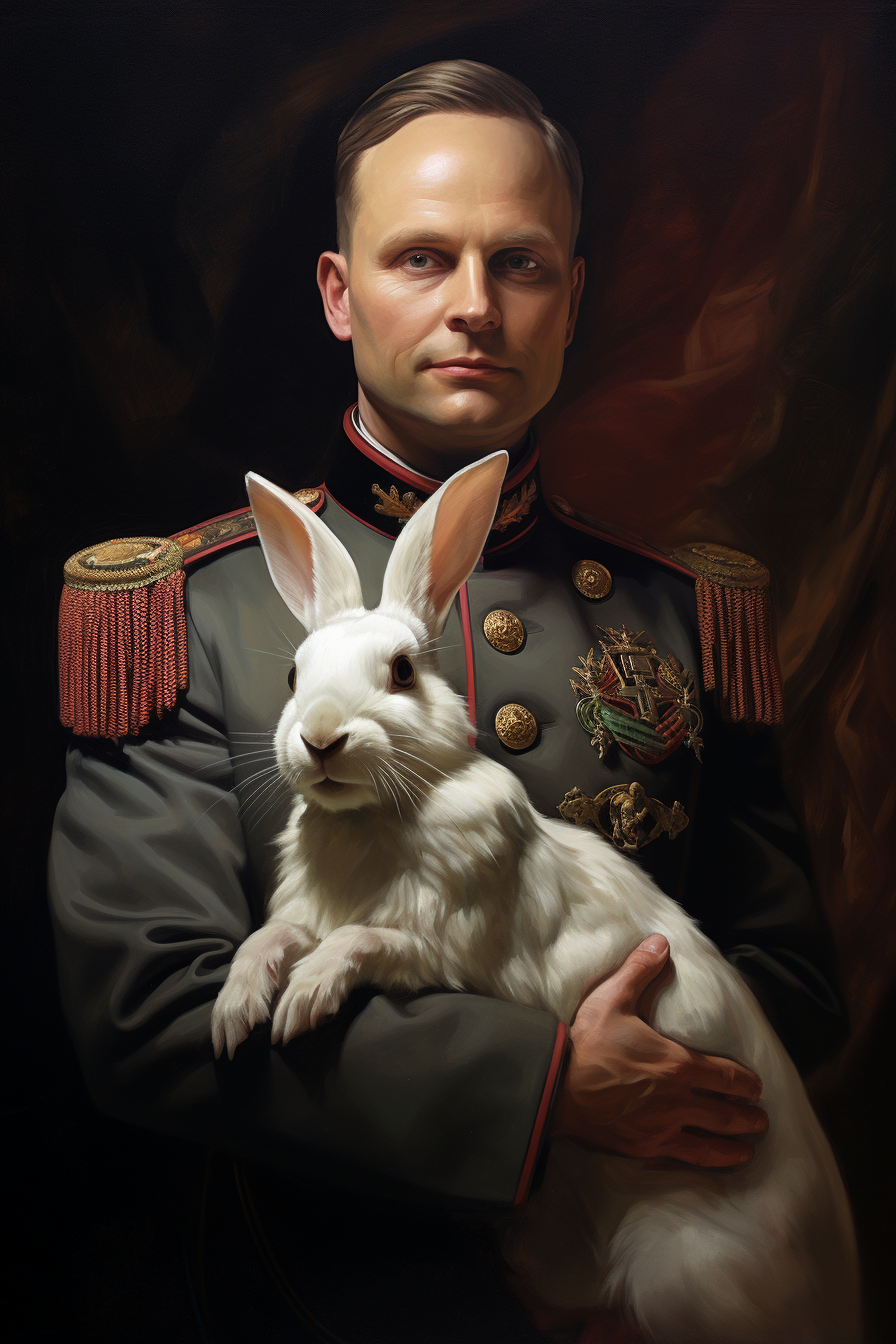 General Lebed holding a white rabbit