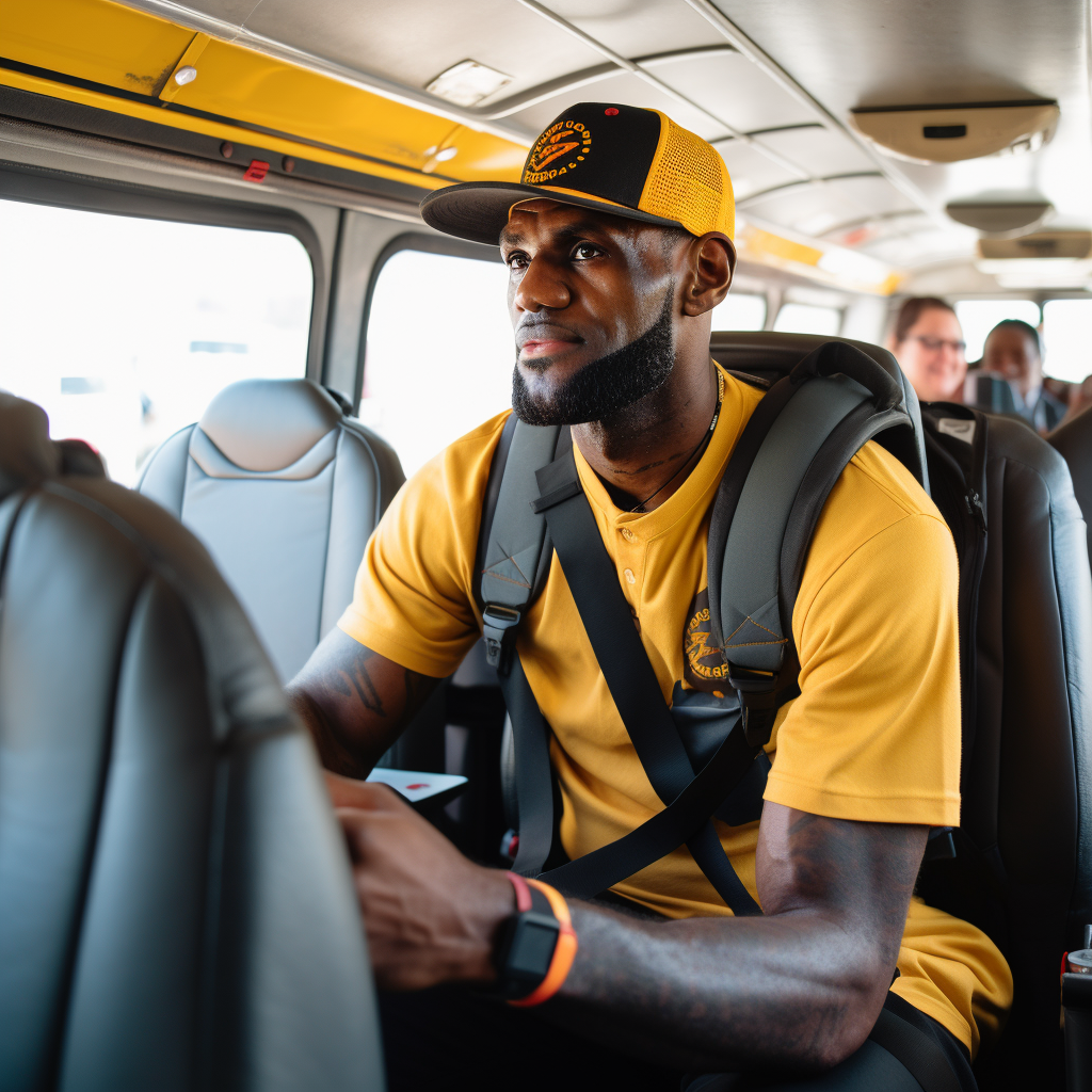 LeBron James driving school bus photo