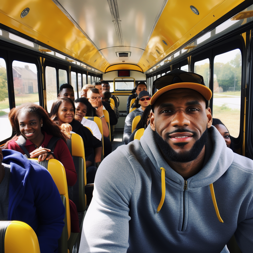 LeBron James driving a school bus