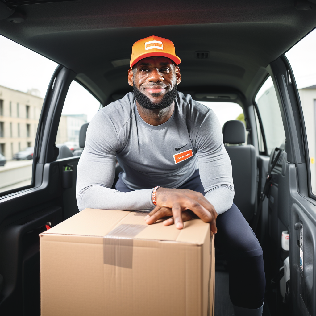 LeBron James driving a Uhaul