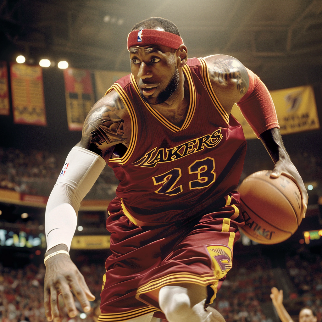 Young LeBron James Playing Basketball