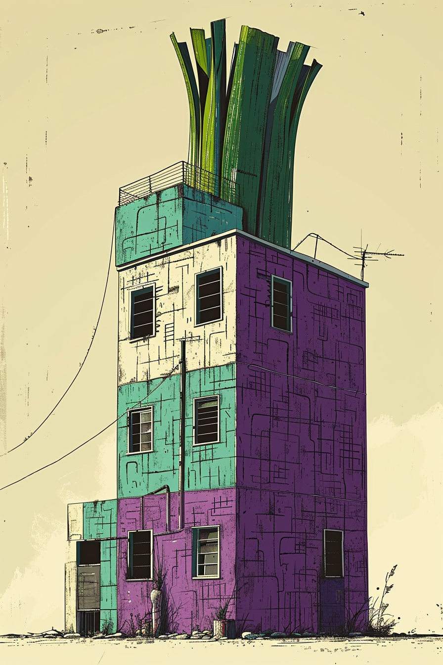 Vibrant leek building by Jean Michel Basquiat