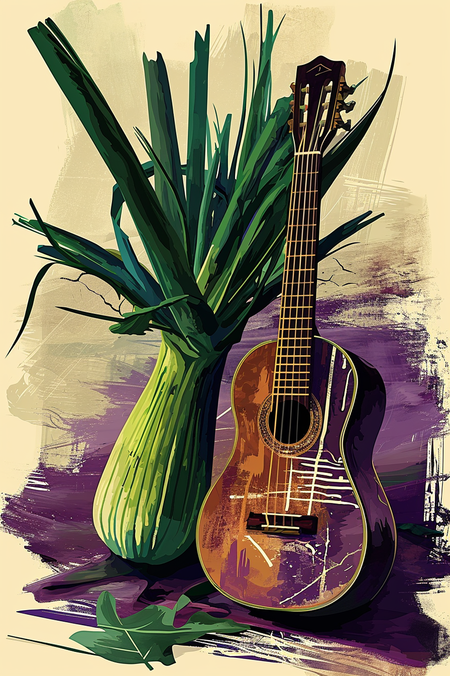 Leek and Guitar Artwork Painting