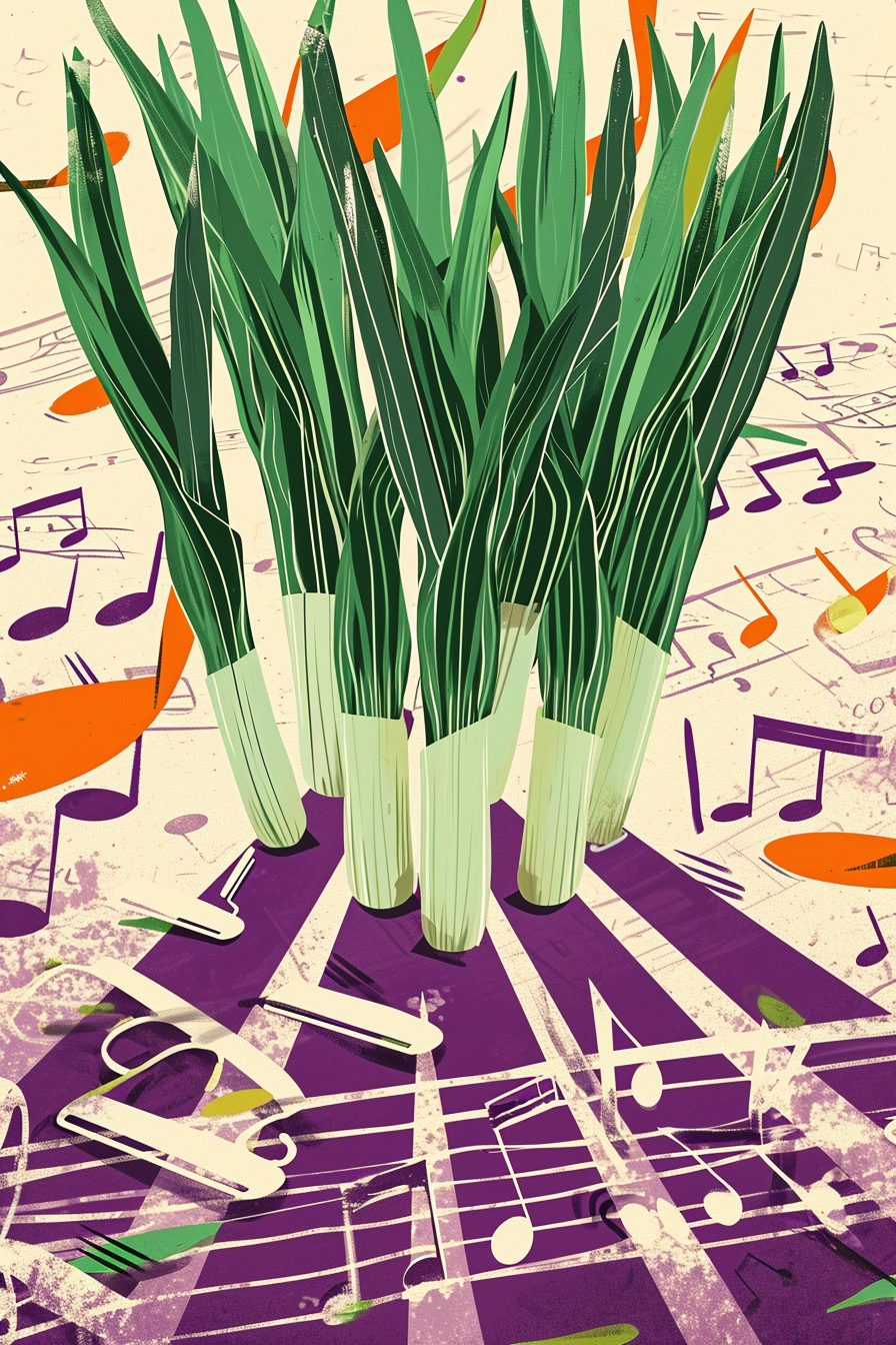 Leeks standing on music notes