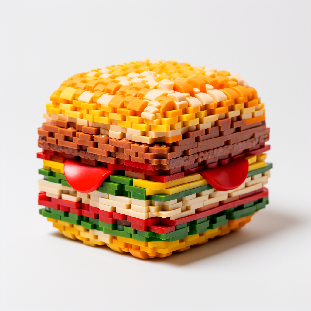 Colorful LEGO brick with hamburger texture