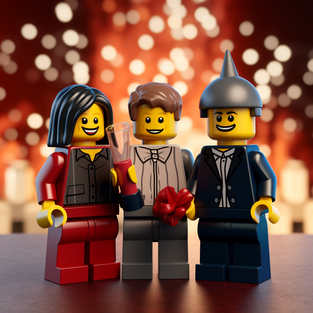 Happy Lego family celebrating New Year