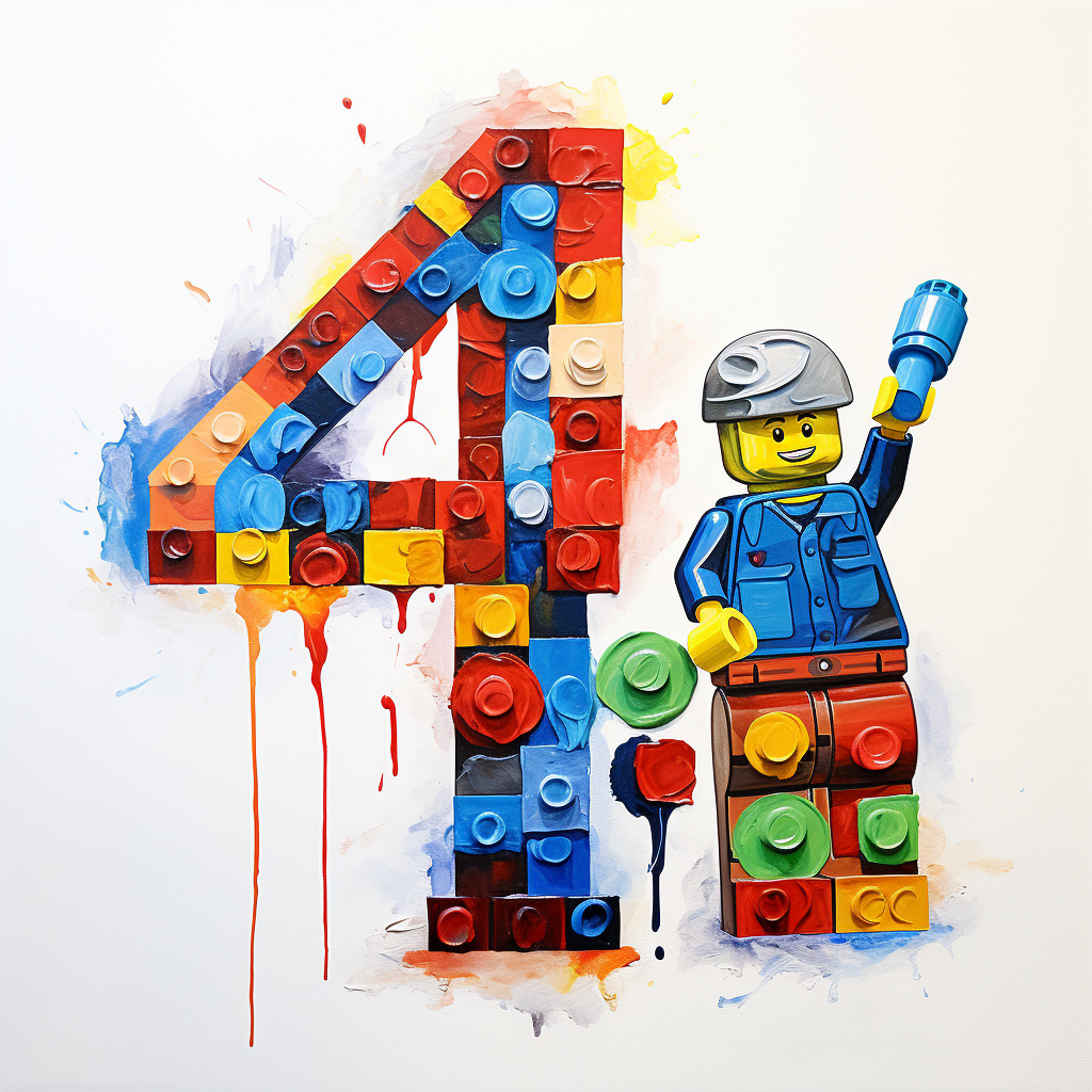 Hand-drawn Lego figure with Number 4 background