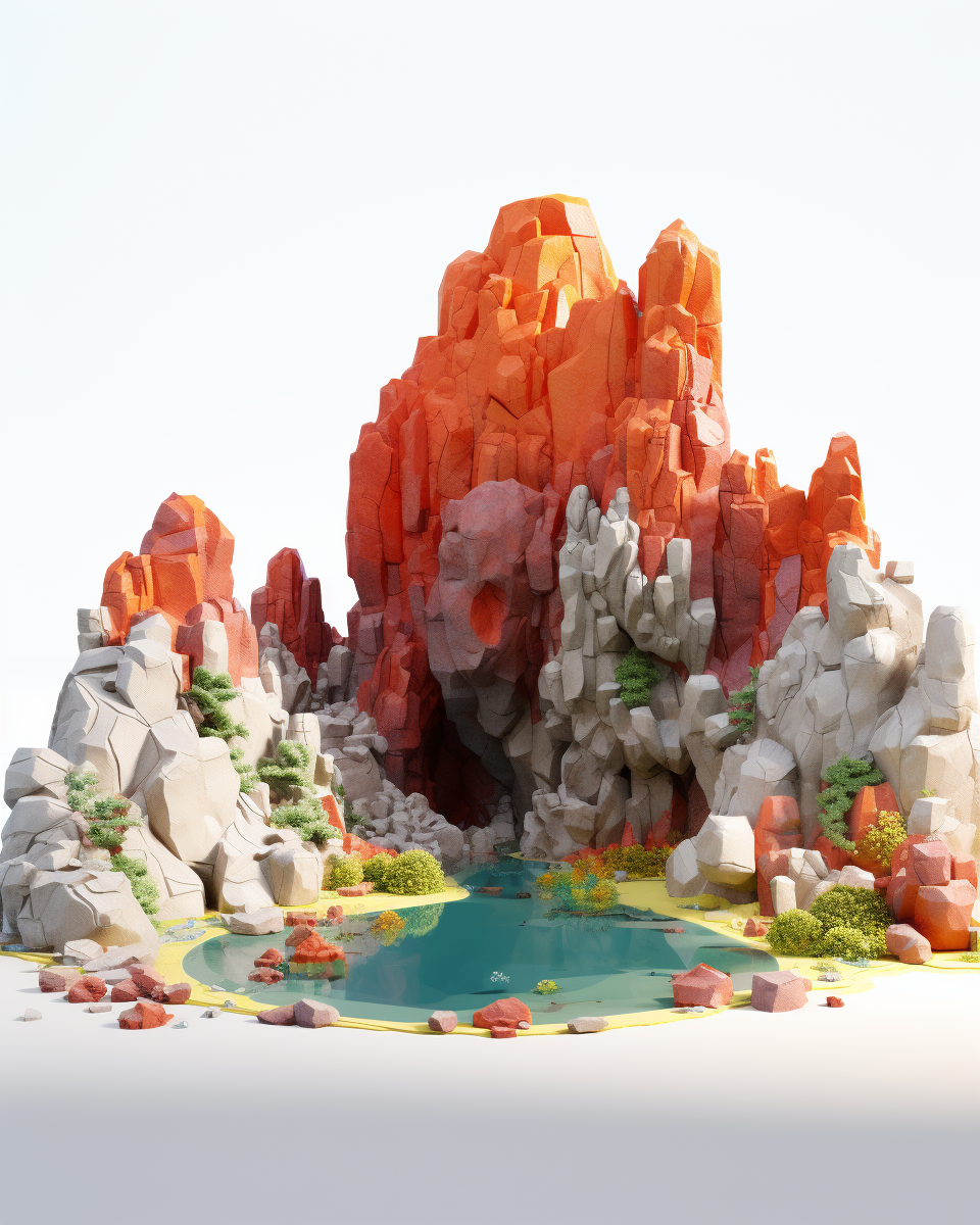 Lego landscape with surreal environment and rocks