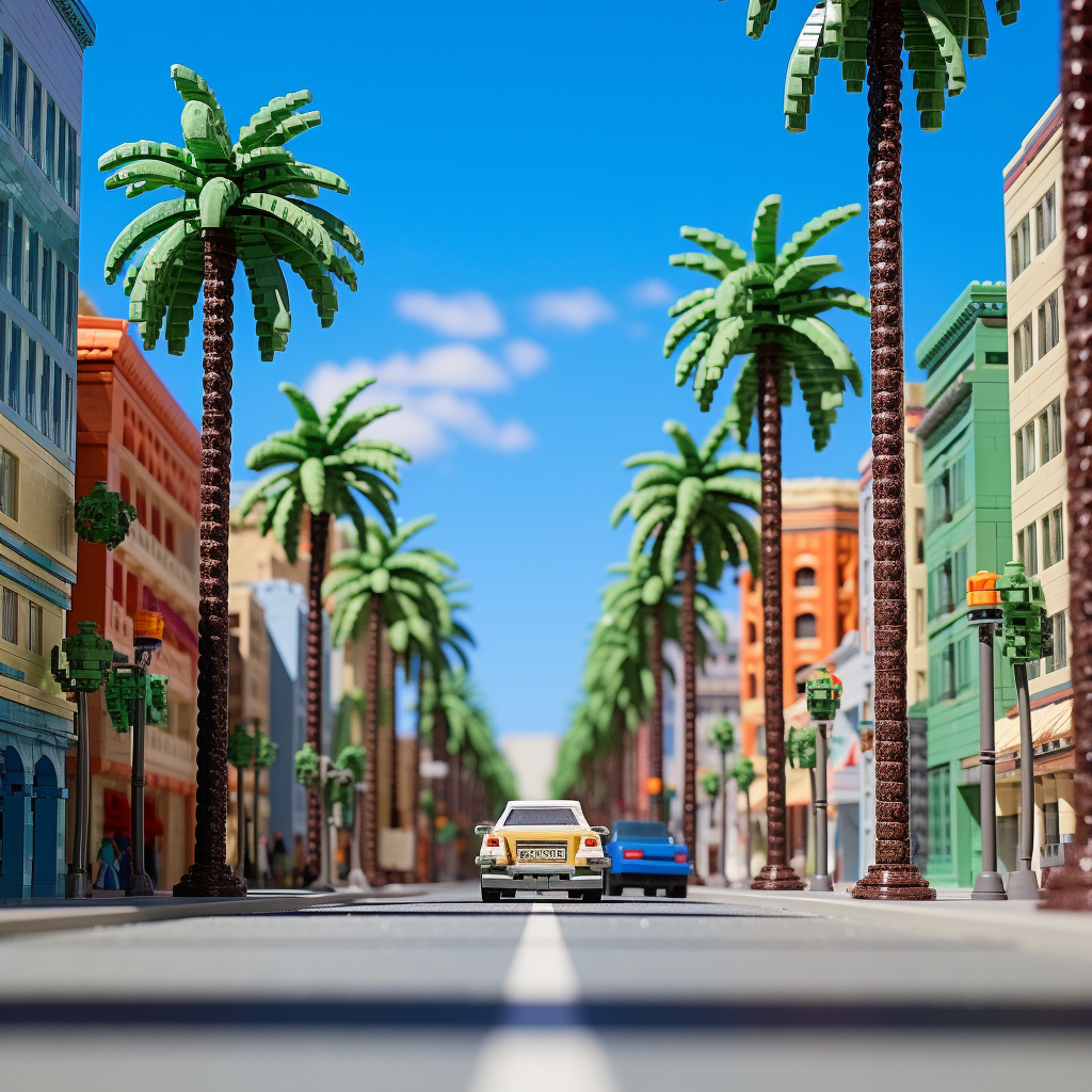 Lego palm trees on Los Angeles street