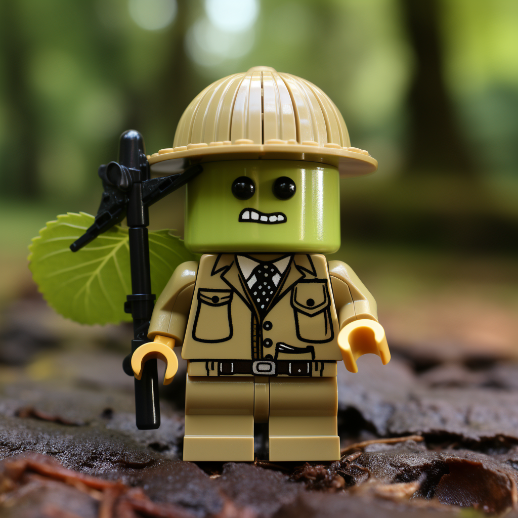 Playful Lego minifigure with kiwi fruit